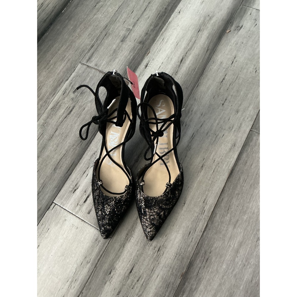Sam & Libby Black Lace Pointed Toe Pumps Lace Up Ghillie Heels Size 8.5 NEW